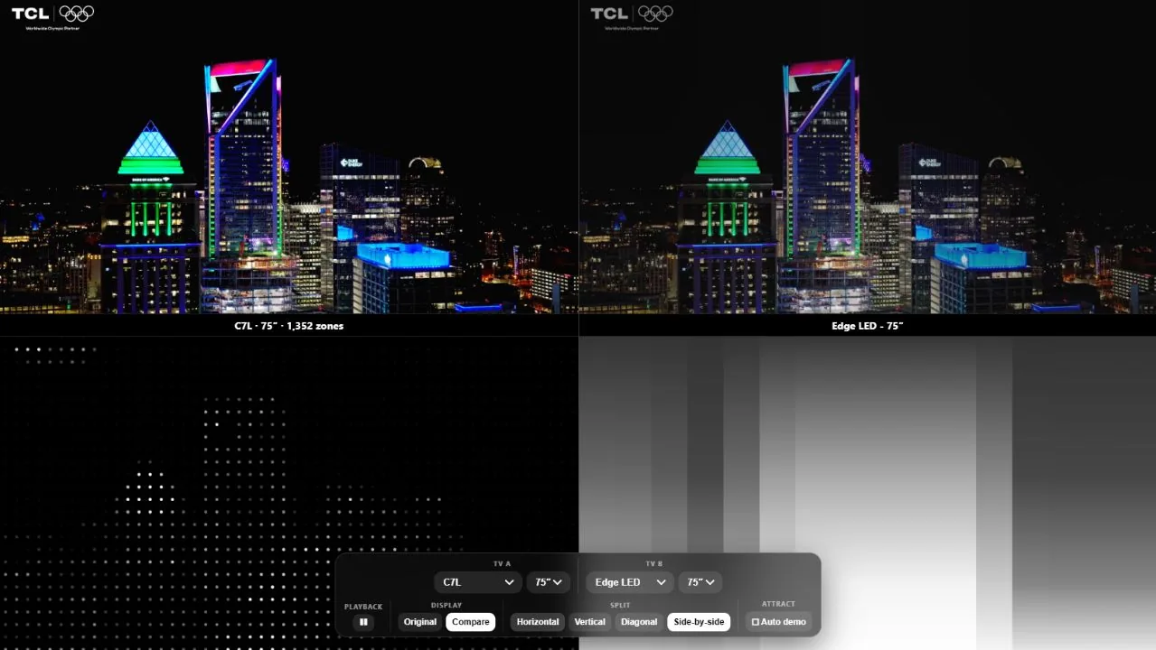 Porovnání modelů na noční městské scéně / TV model comparison in a night city scene